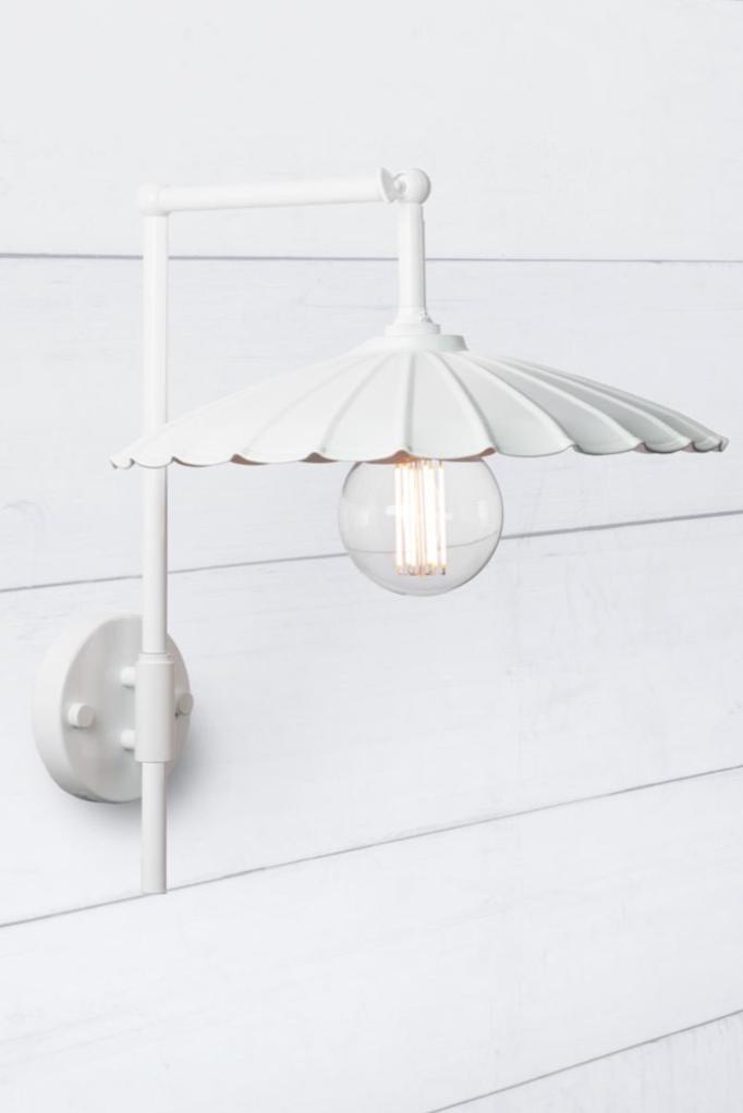 white Umbrella shade on white Hook Swivel Wall Light