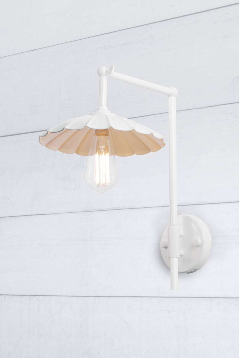 white Umbrella shade on white Hook Swivel Wall Light