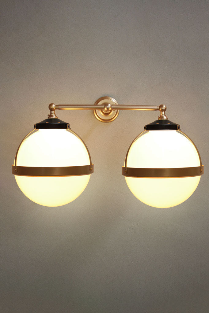 Huxley Glass Double Swivel Arm Wall Light medium in gold brass