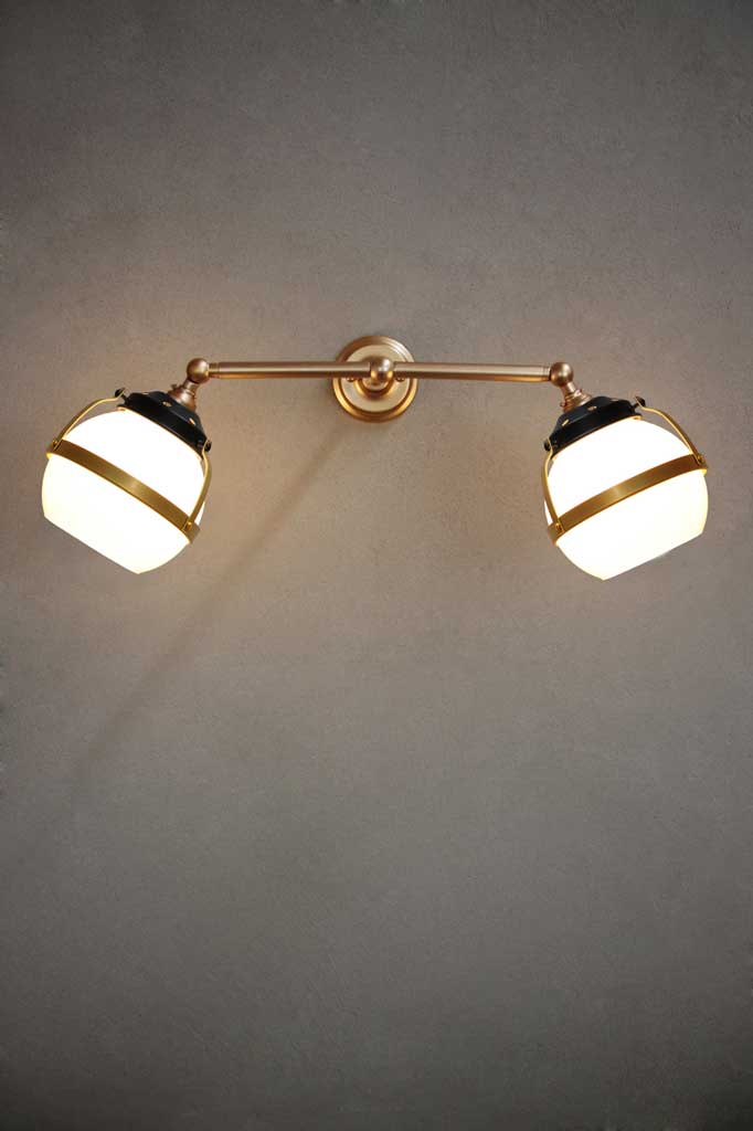 Huxley Glass Double Swivel Arm Wall Light small gold brass