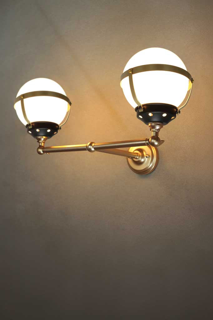 Huxley Glass Double Swivel Arm Wall Light small opal gold brass