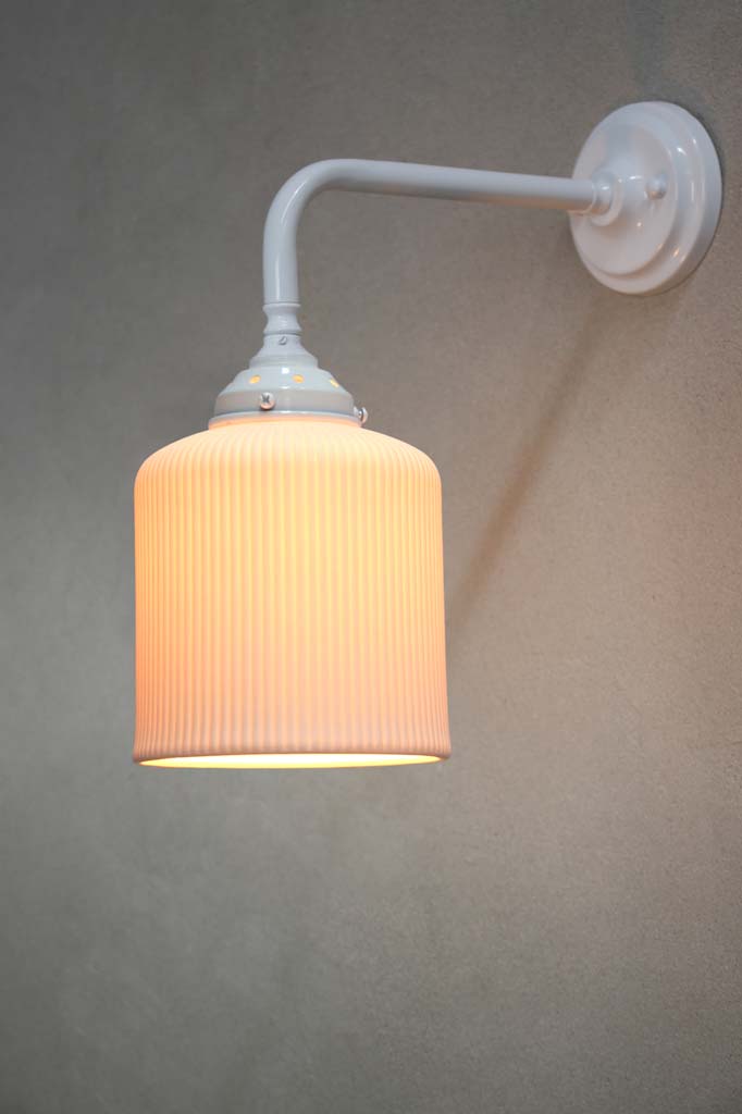 Portofino Ribbed Ceramic 90 Degree Wall Light in white.