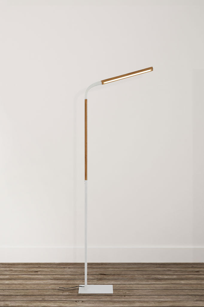 Floor lamp with minimalist design and sleek white finish