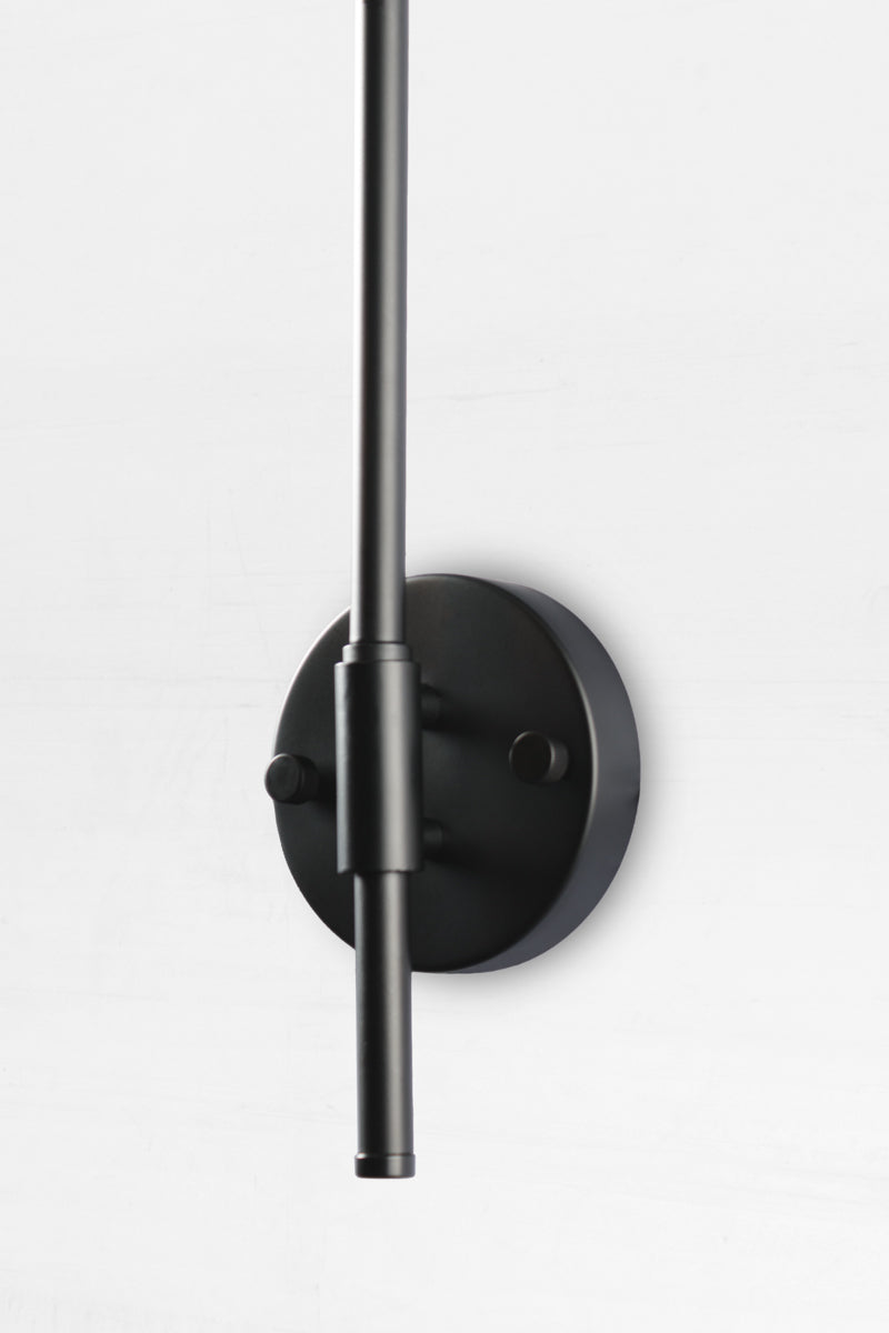 Shepherd Hook Swivel Arm Wall Light- close up of black all mount.