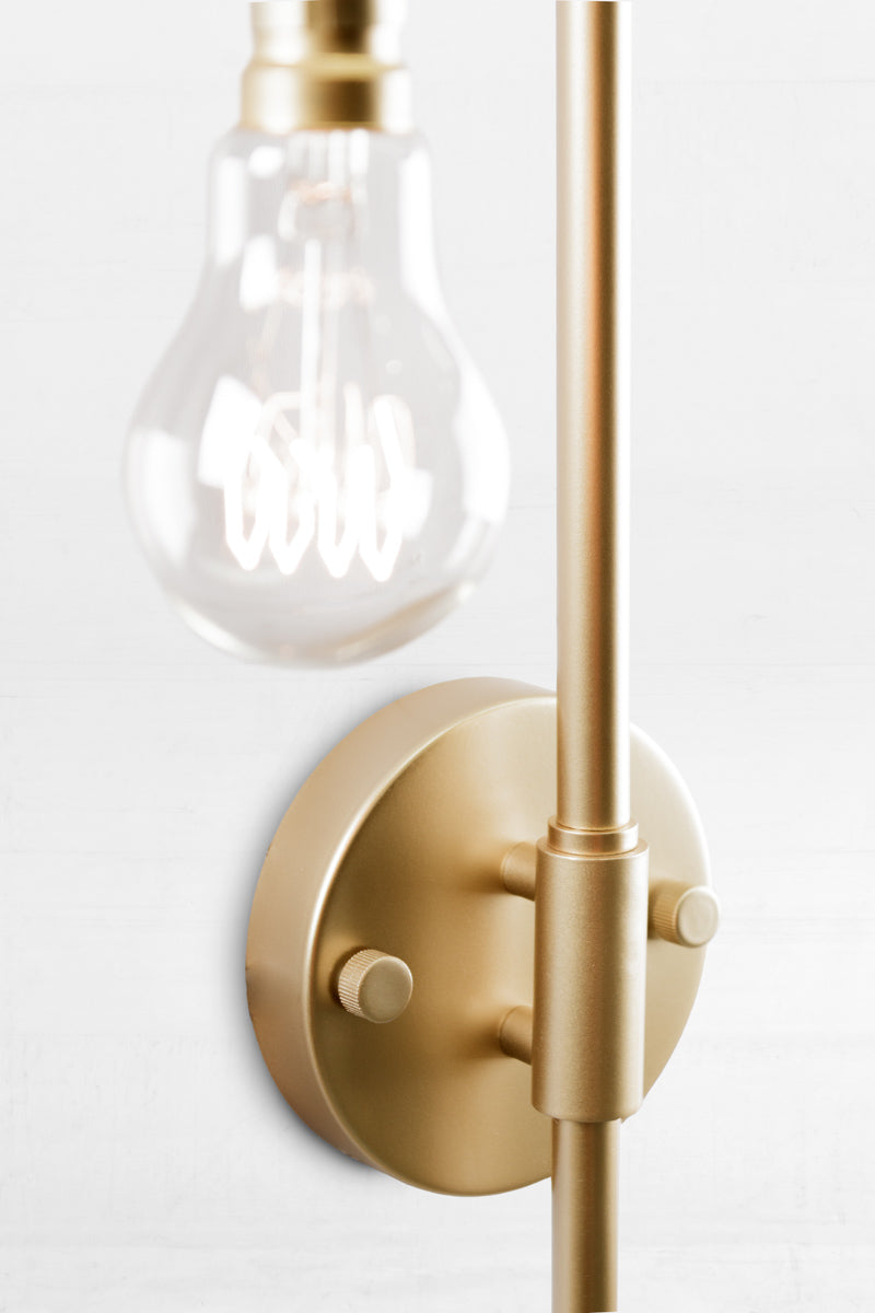 Shepherd Hook Swivel Arm Wall Light- Gold/brass wall mount close up