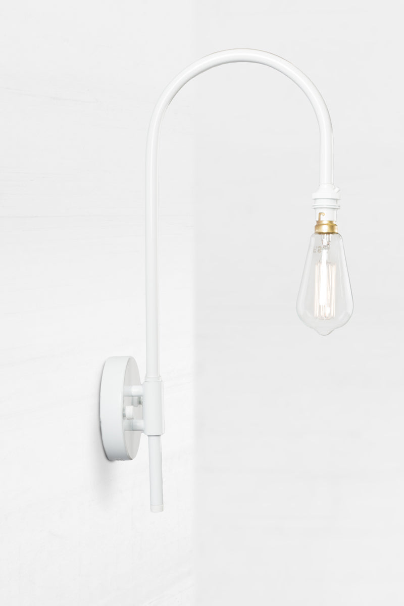 Shepherd Hook Swivel Arm Wall Light in white with a side view.