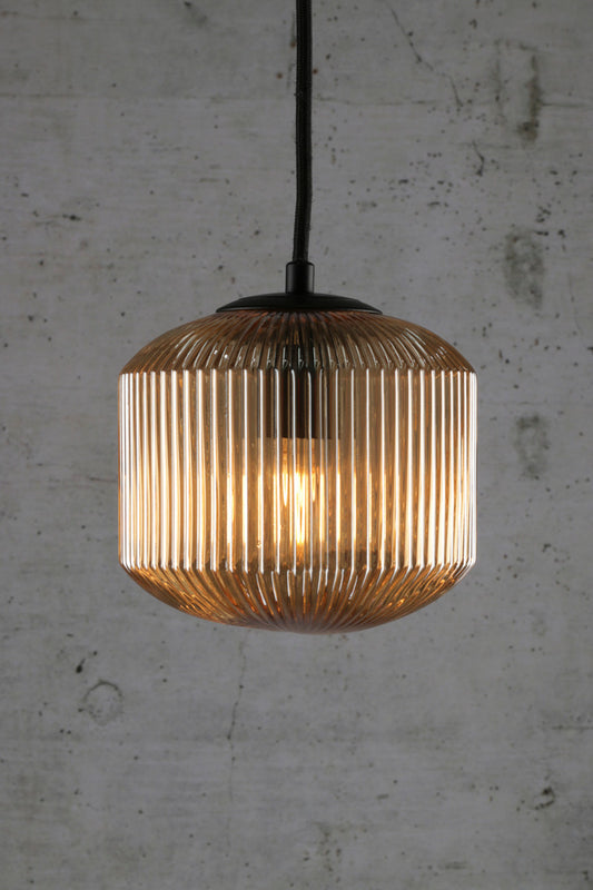 Steller Reeded Glass Pendant Light amber glass