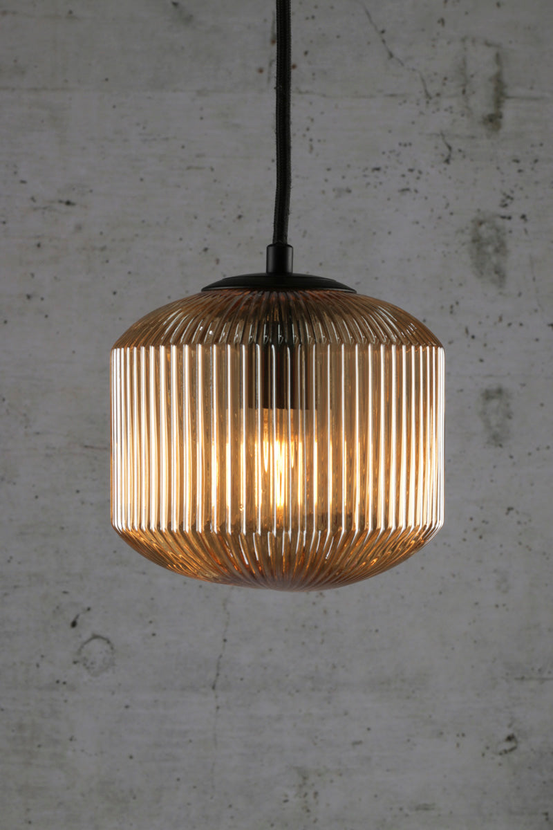 Steller Reeded Glass Pendant Light amber glass