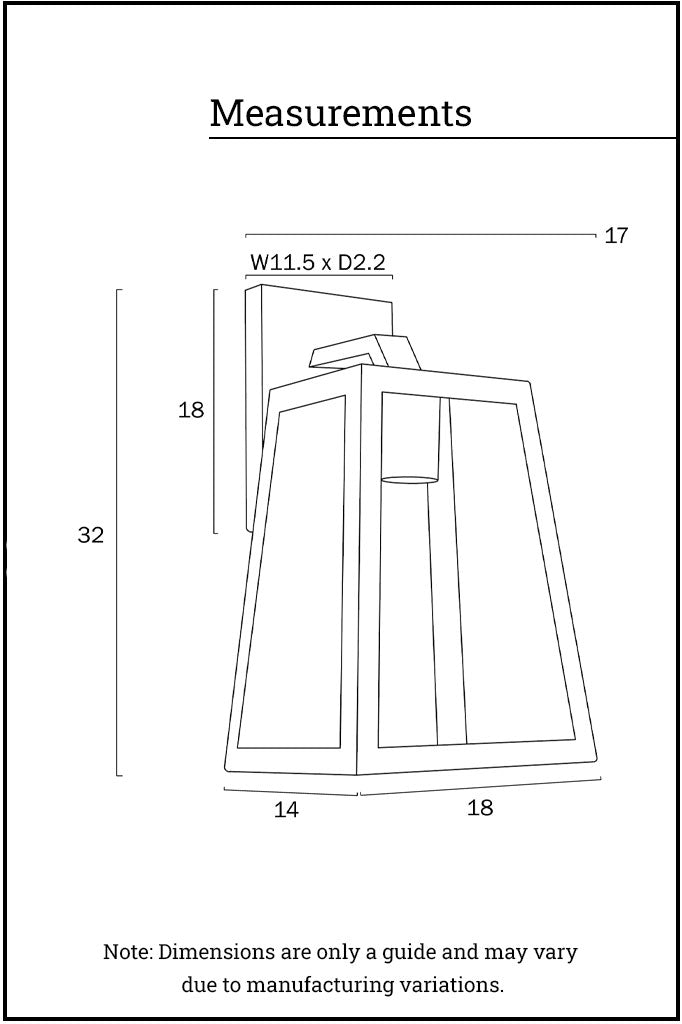 measurements of large wall light