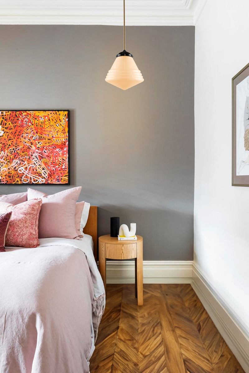 Marlinton Schoolhouse Pole Pendant in bedroom