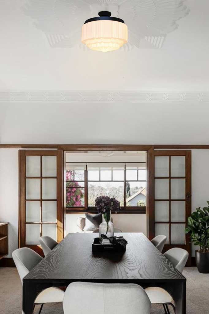 Vintage pendant hanging above dining table