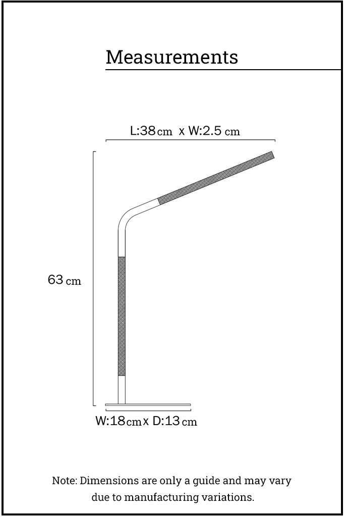 Measurements of table lamp