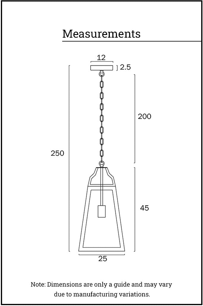 measurements of pendant light with one light