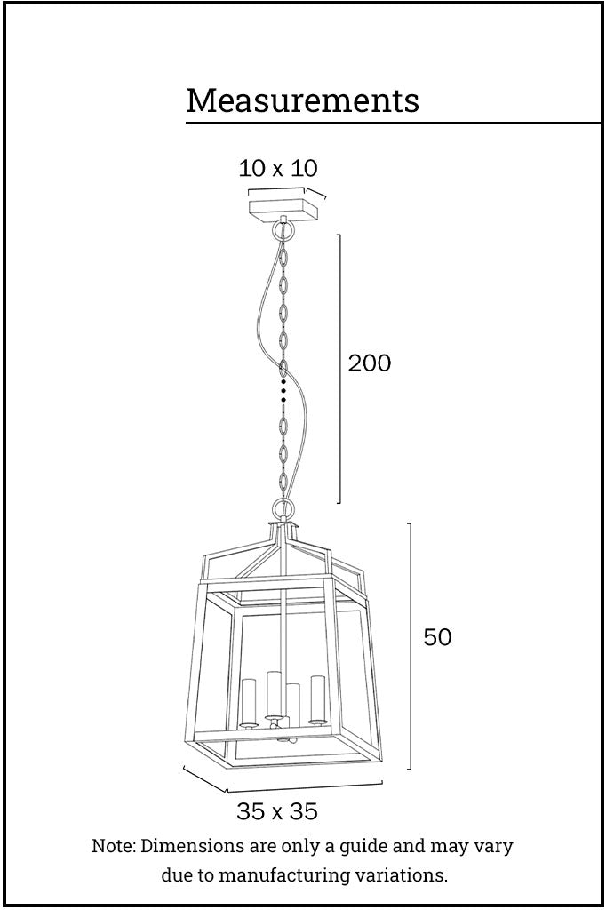 measurements of pendant light with four lights