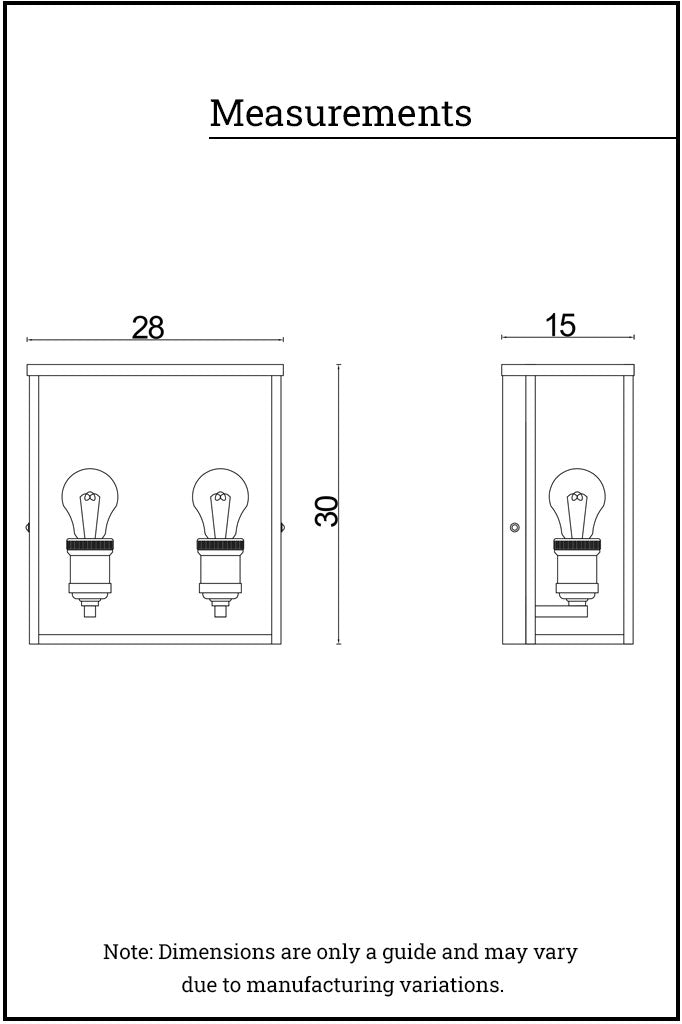 measurements of exterior wall light two lights