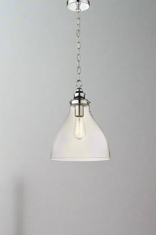 Small glass shaded pendant light with chrome chain 