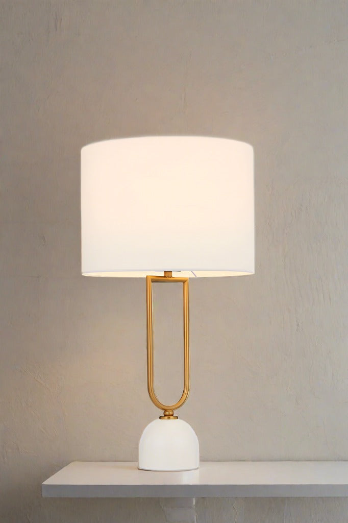 Table Lamp in gold/brass finish with textured fabric shade