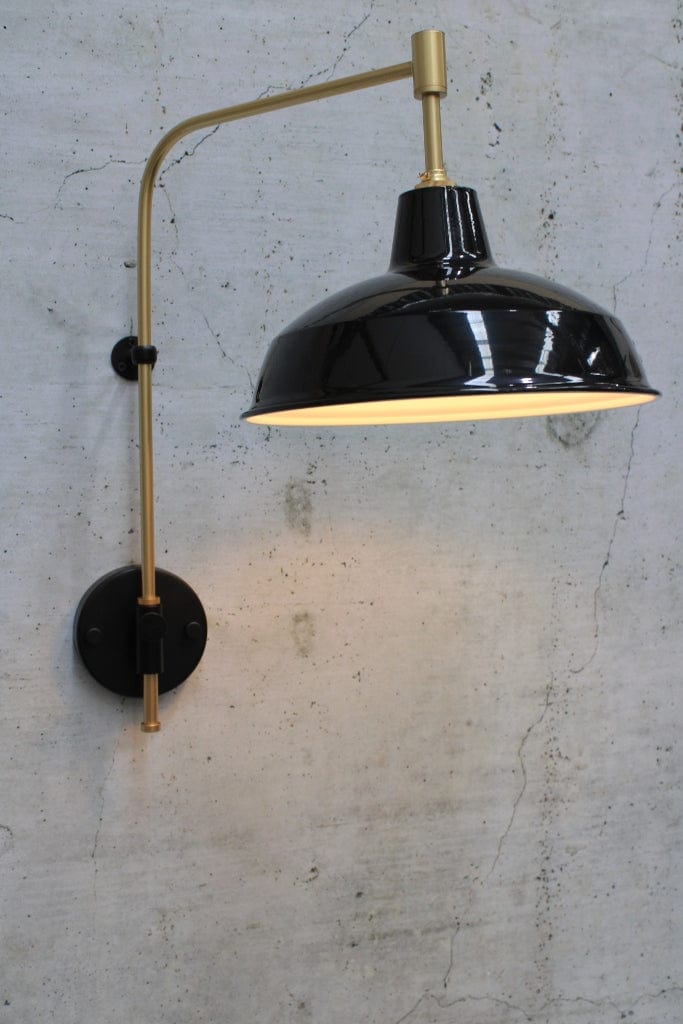 black small warehouse shade with gold arm sconce