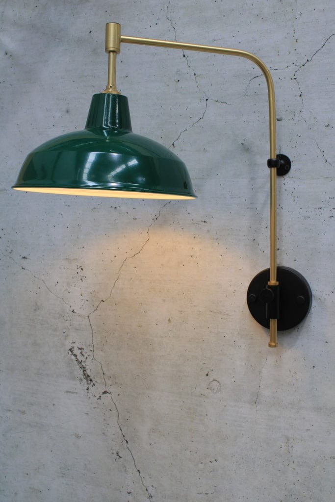 warehouse shade federation green with gold arm sconce