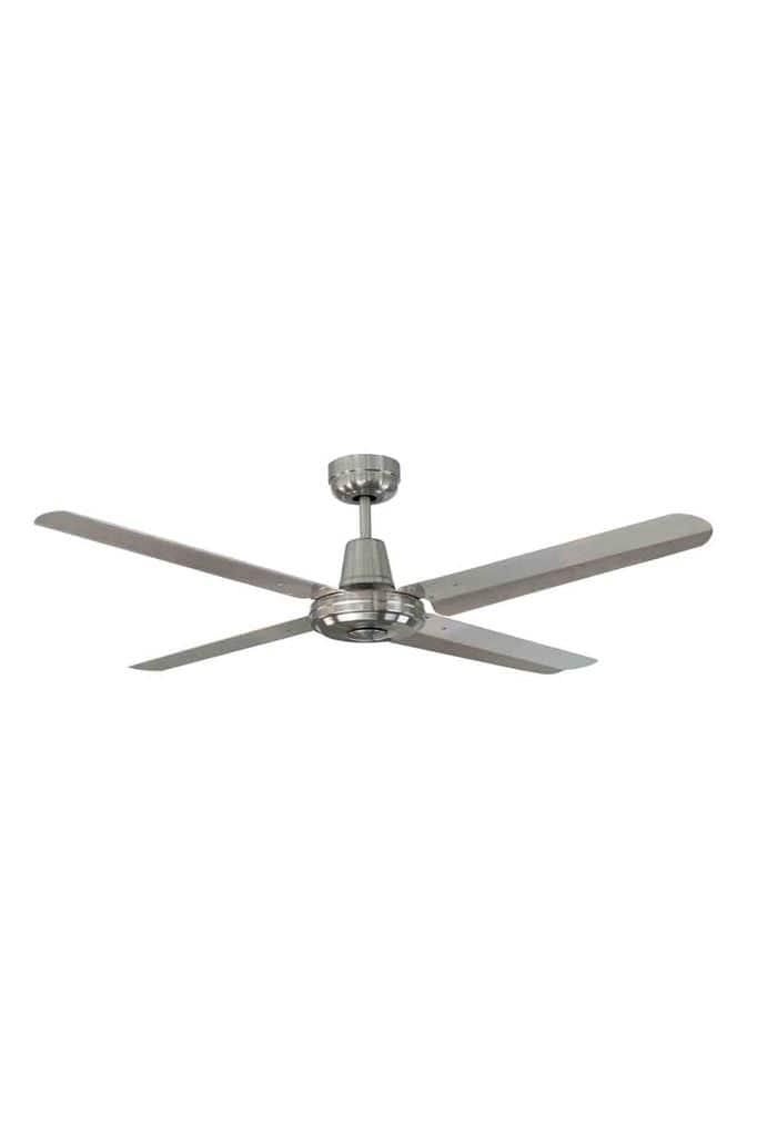 Ceiling fan in stainless steel variant. 