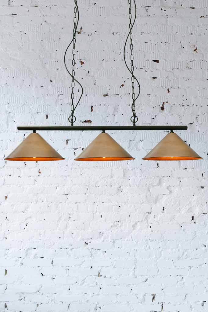 3 Light Pendant Brass Cone Shades