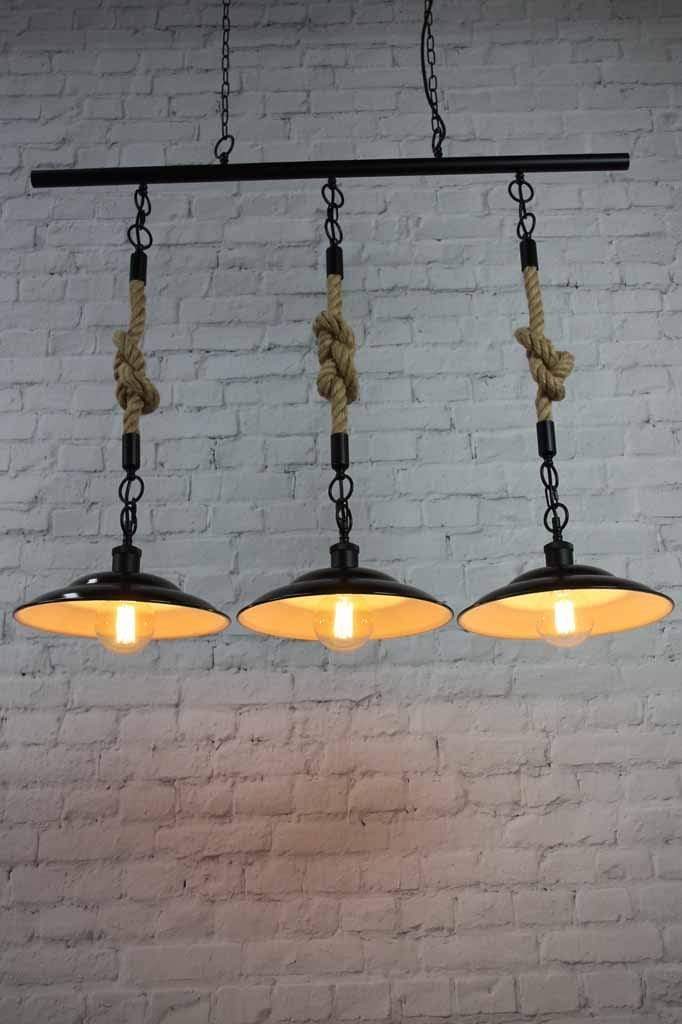 5 three trio pendant lighting black steel shades rope chain suspension