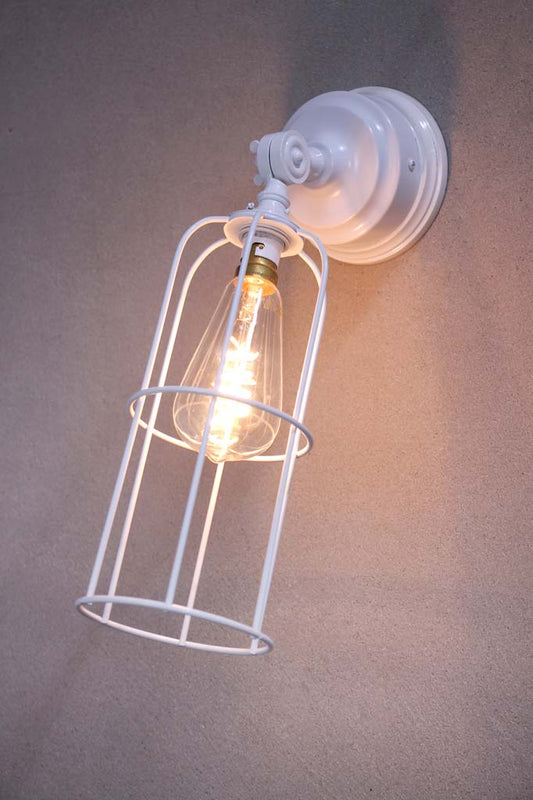 Adjustable steel white long cage wall light