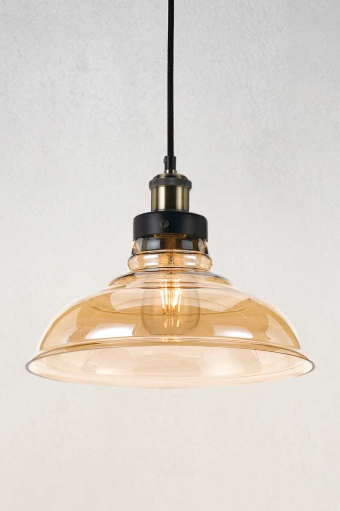 Large amber glass pendant light