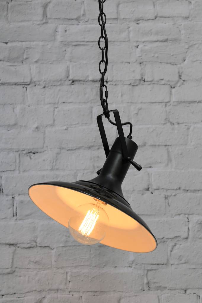 Tiltable pendant light with black enamelled shade