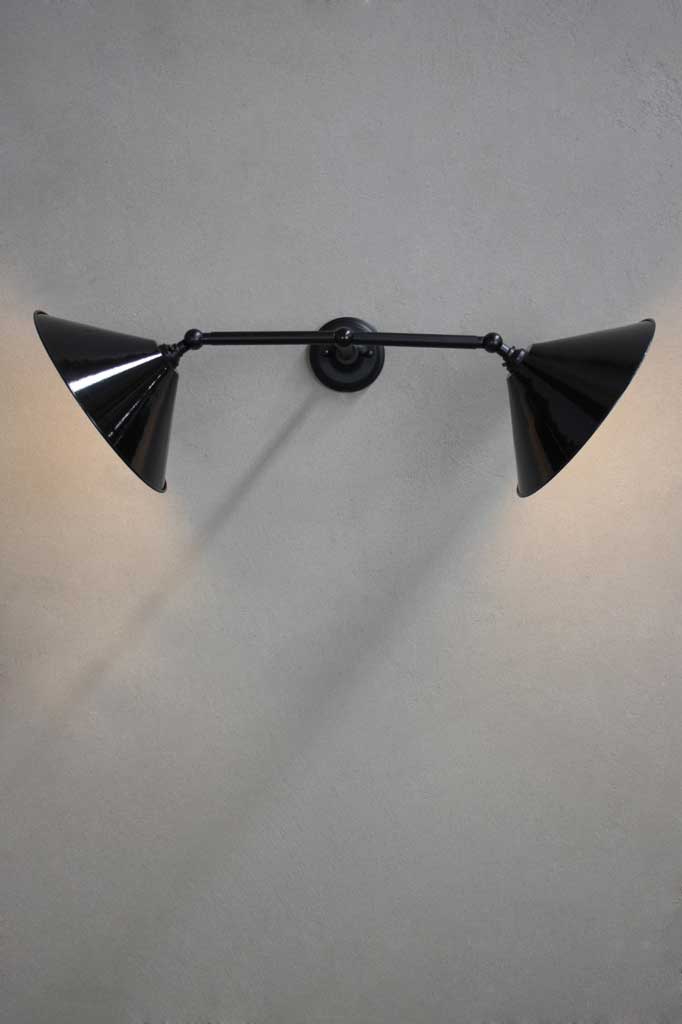 Black adjustable double arm wall light