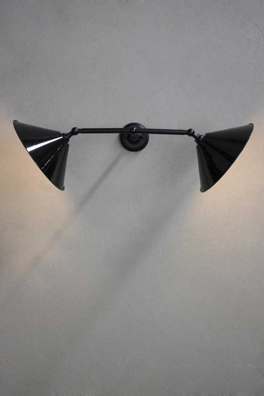 Black adjustable double arm wall light