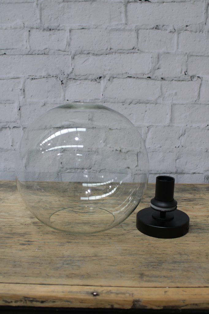 Round glass shade and black batten holder