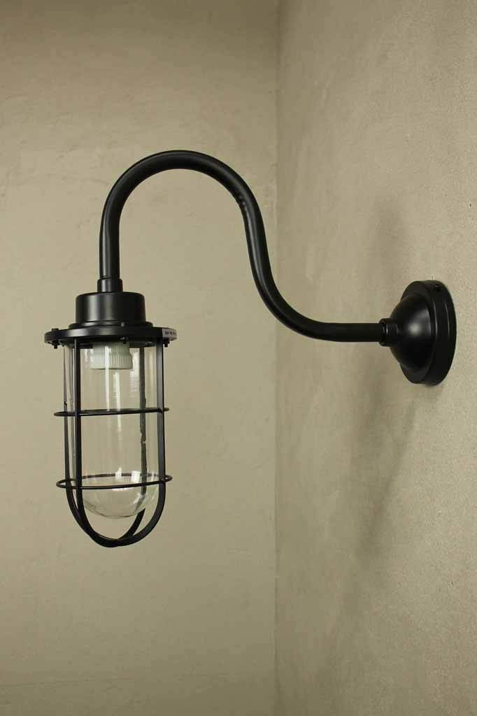 Black gooseneck wall light with steel construction