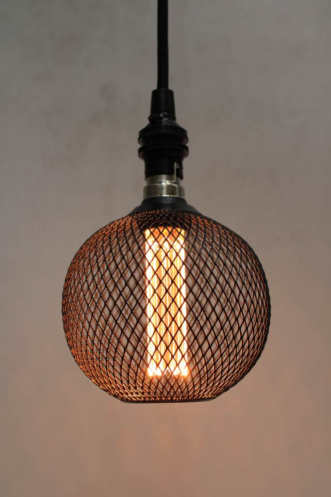 Black mesh laser cut bulb on pendant cord