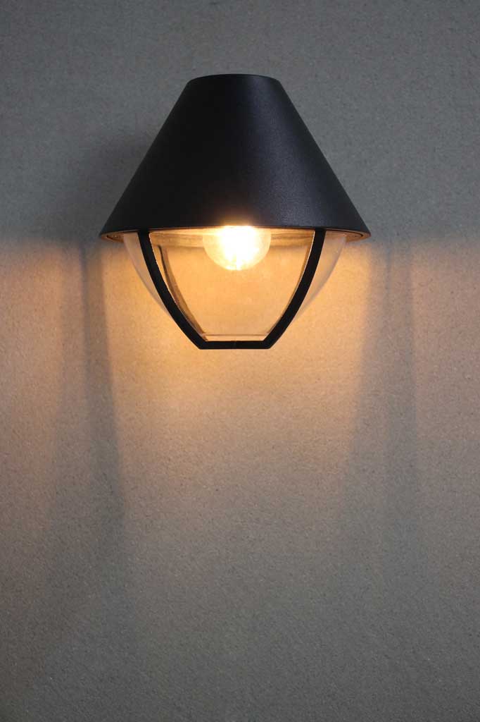 Black outdoor wall light with cage