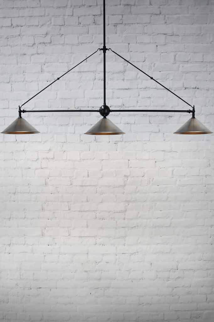 3 light pendant with steel cone shades