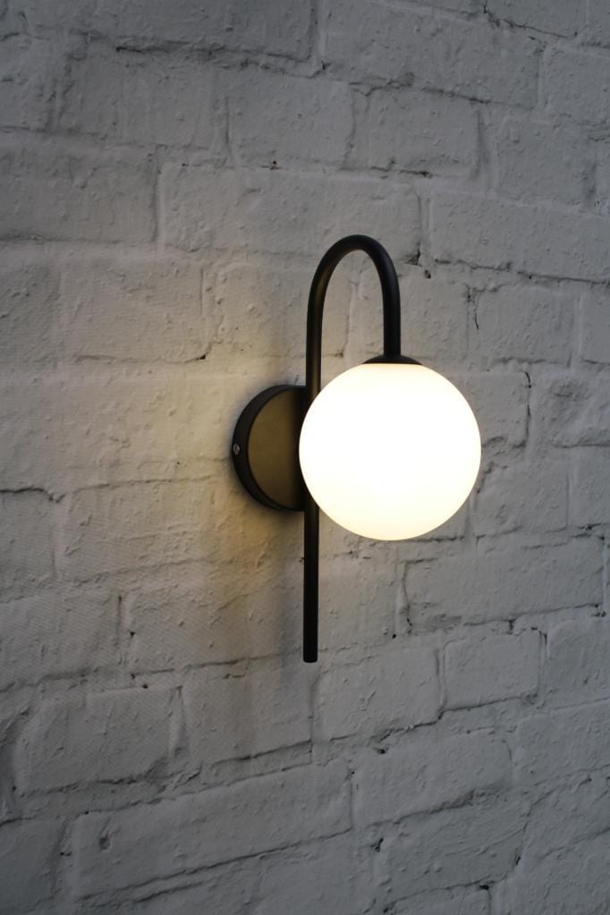 Opal wall light with black sconce