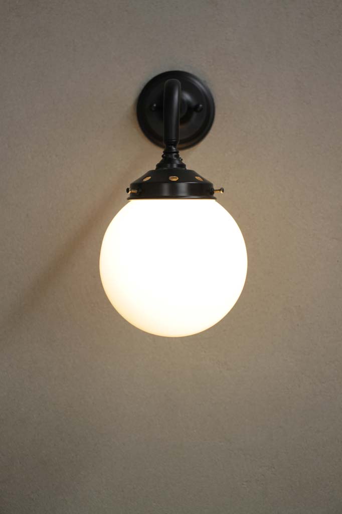 Black steel 90 degree  sconce with small opal shade