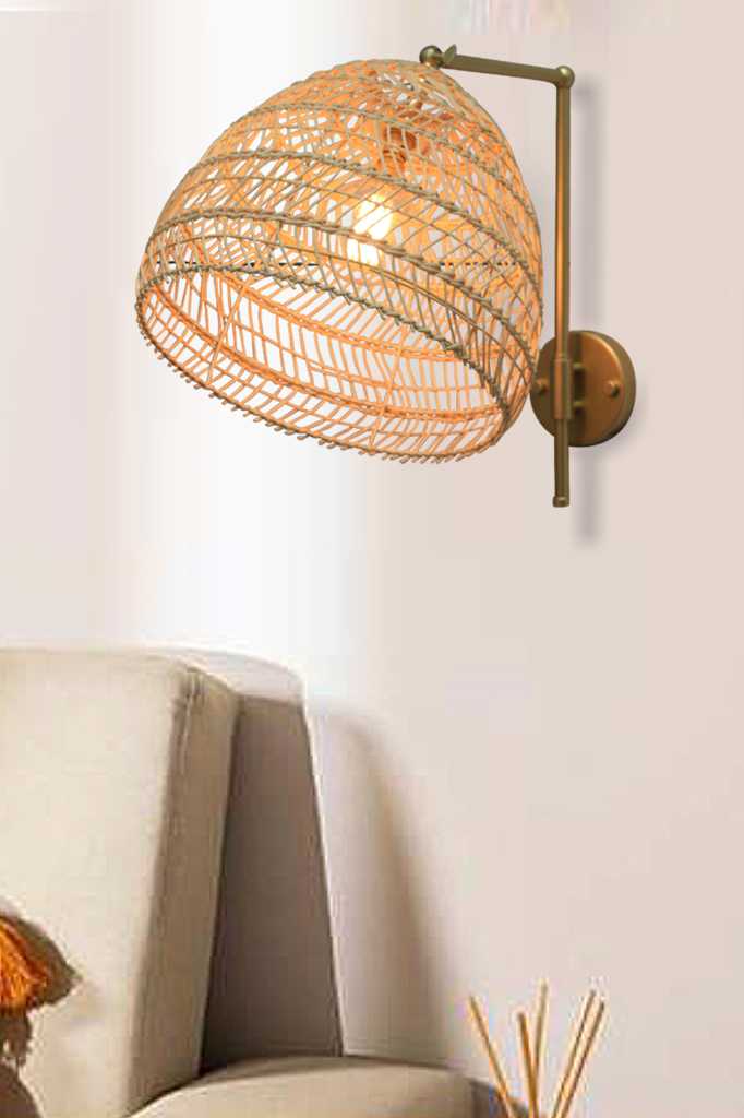 bloomfield rattan hook swivel arm wall light