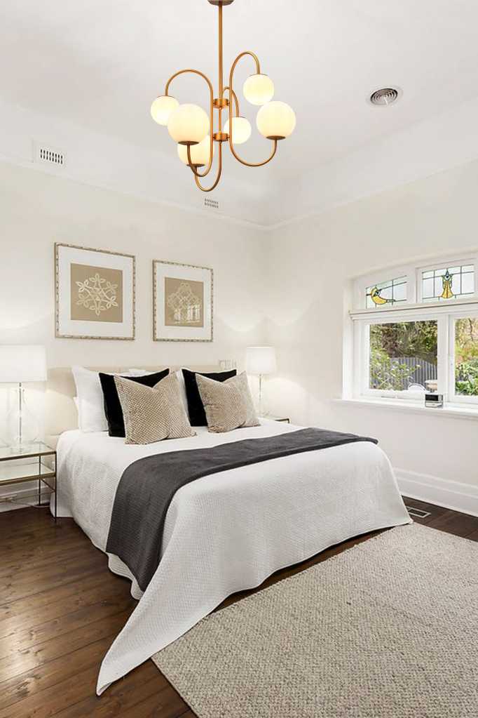 bonnie gooseneck chandelier in a bedroom setting