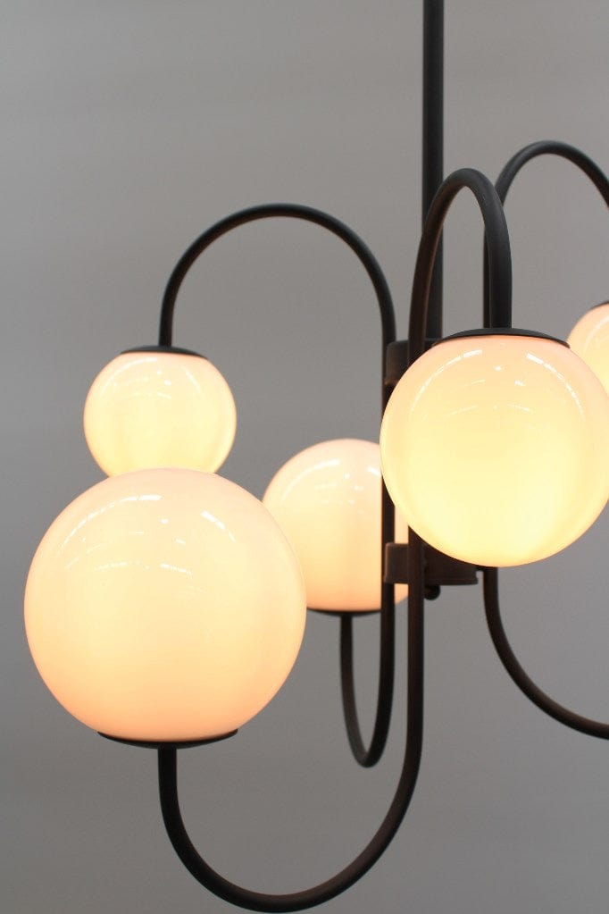 Close up of the Bonnie gooseneck chandelier in black