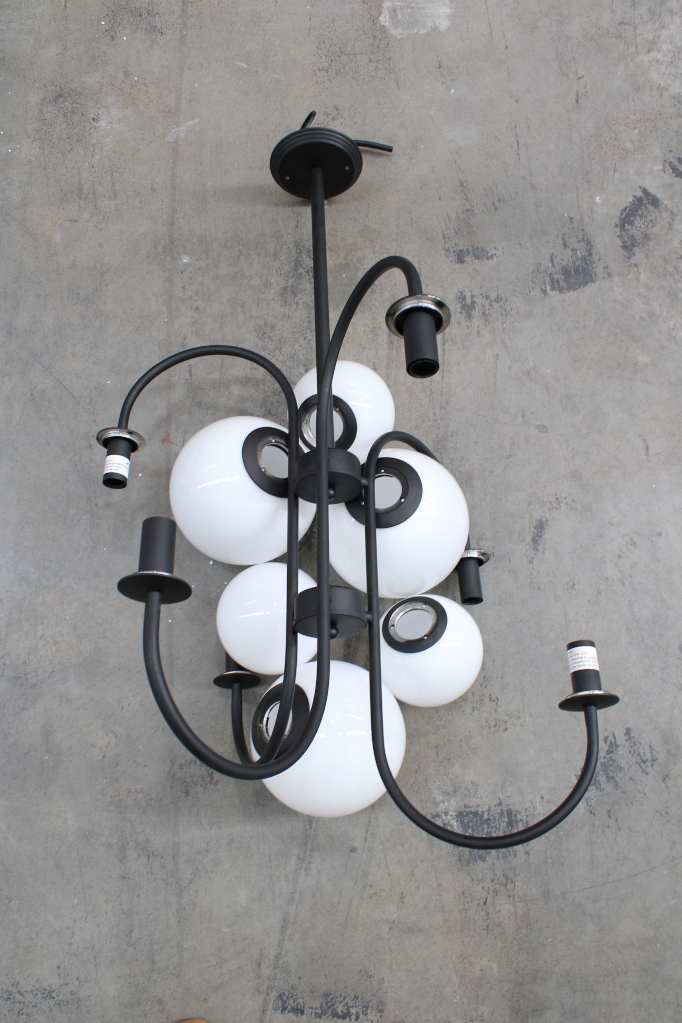 Disassembled chandelier in black finish