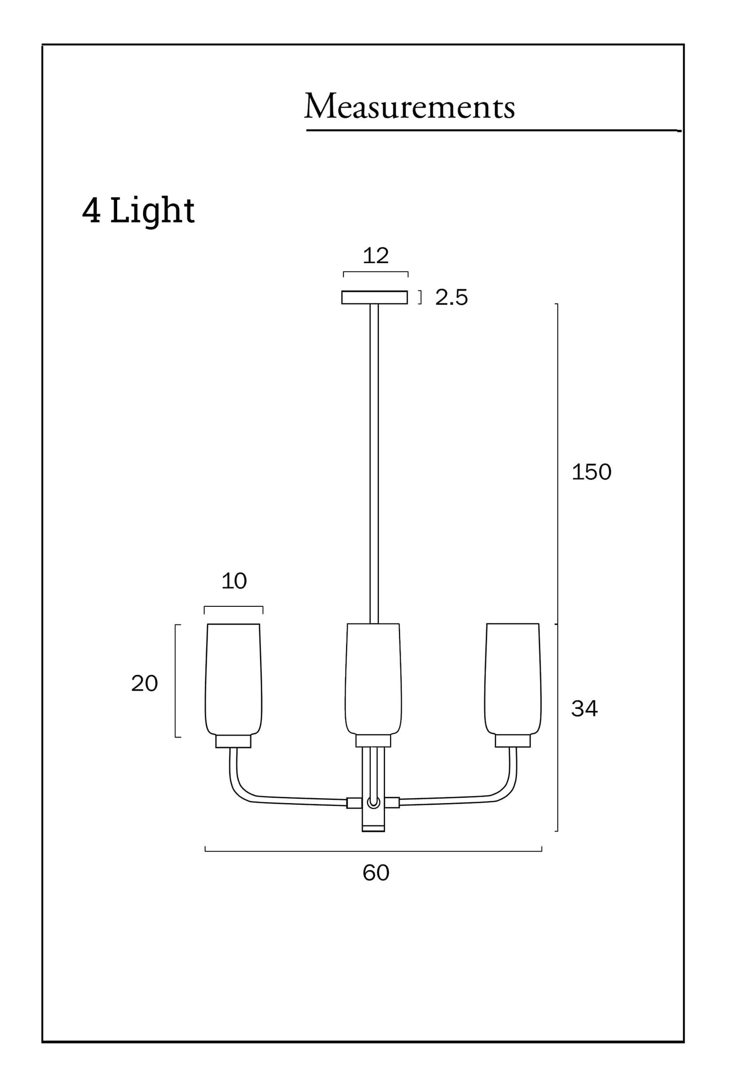 boucherie 4 light pendant measurements 