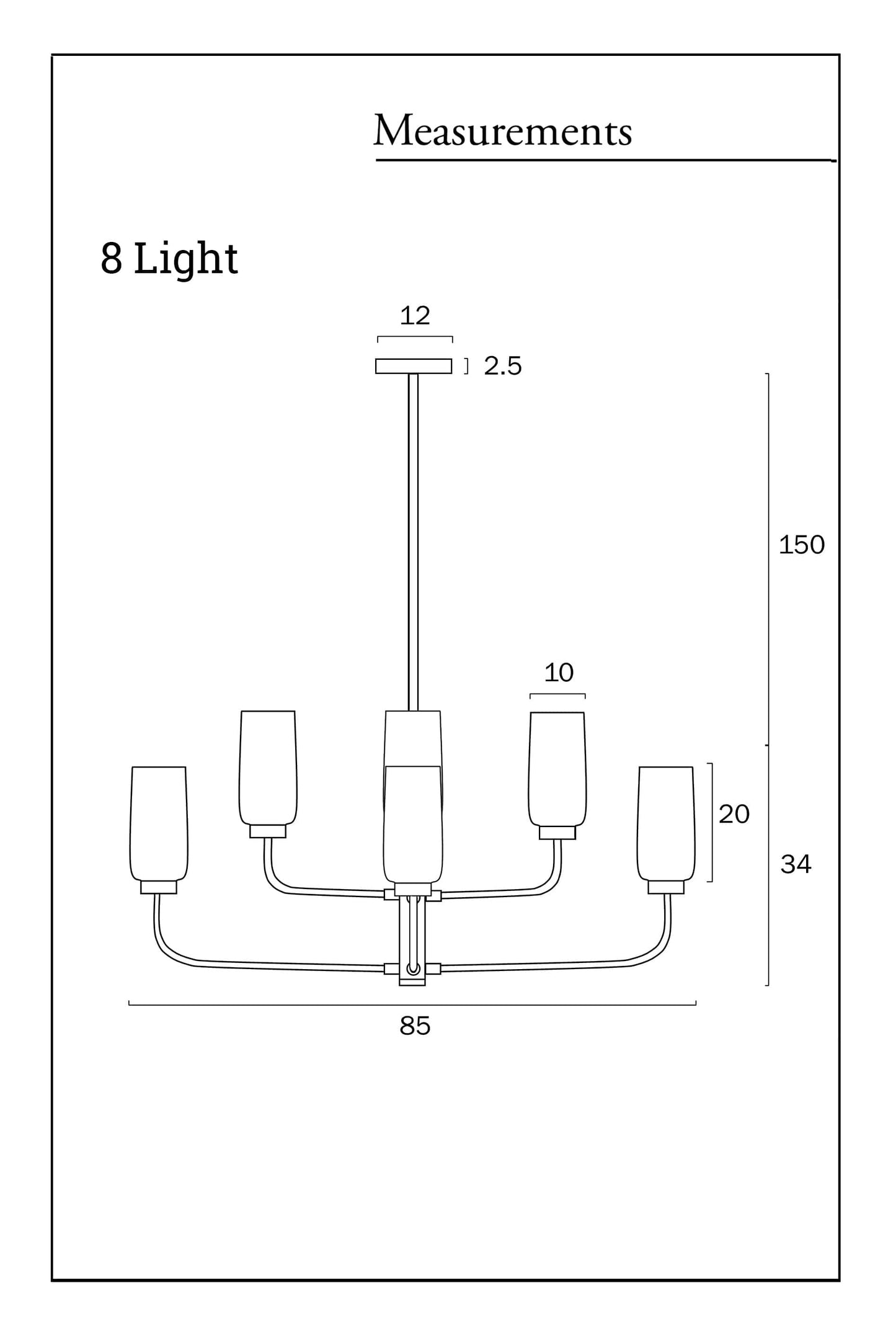 boucherie 8 light pendant measurements 