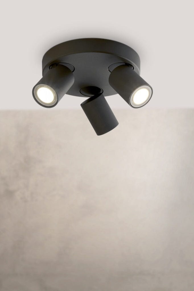 Black adjustable triple pan spotlight