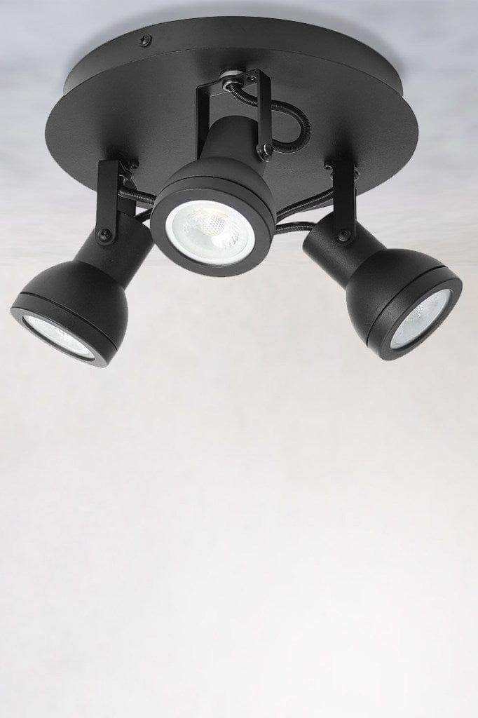 Adjustable triple light spotlight in black finish