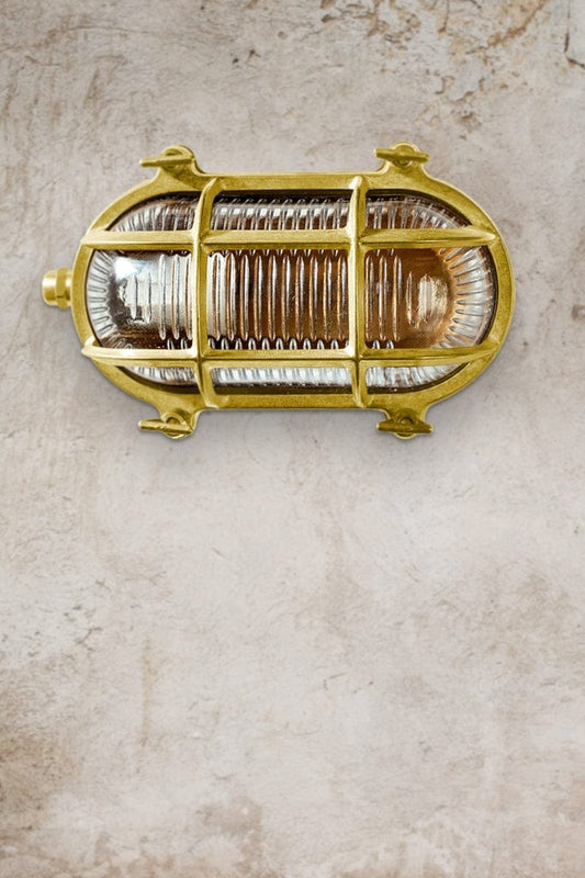 Secombe Brass Outdoor Bulkhead Lights caged