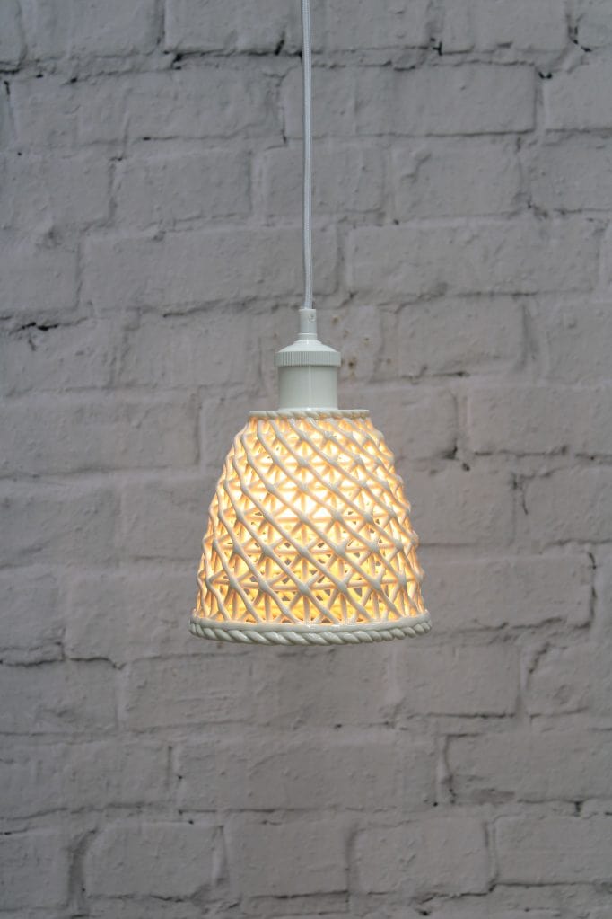 Large ceramic lattice pendant light with white cord