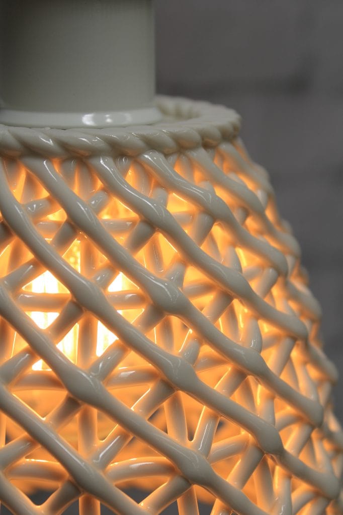 Large ceramic lattice pendant light with white cord