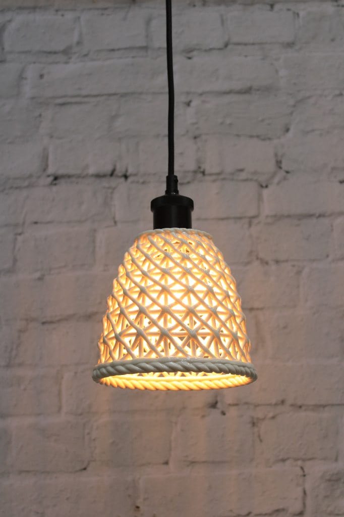 Large ceramic lattice pendant light with black cord